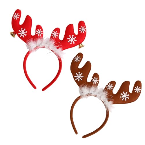 KOMUNJ 2 Stück Weihnachts-Accessoire, Haarreif Mädchen Weihnachten, Weihnachts Kopfschmuck für Kinder,Mädchen,Damen(Rot + Curry Geweih) von KOMUNJ