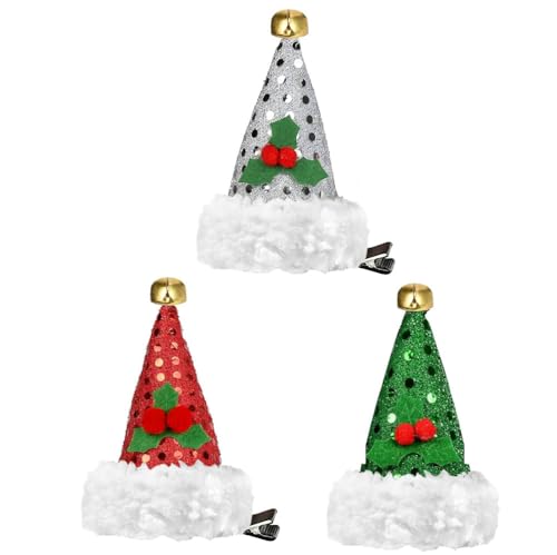 KOMUNJ 3 Stück Weihnachten Haarspange, Haarspangen Mädchen Weihnachten, Mini Weihnachtsmütze Haarschmuck, Weihnachts Haarspangen für Kinder,Mädchen,Damen(Glockenmütze) von KOMUNJ