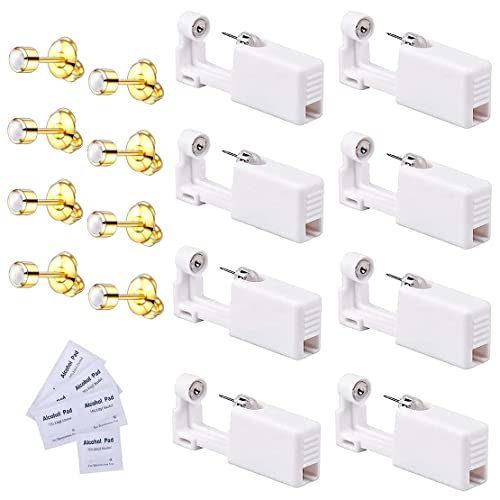 KOMUNJ 8 Stück Ohrlochstechpistole, Einweg Steril Sicherheits Ohrnasen Piercing Pistolen Kit, mit Ohrstecker, Asepsis Pierce Kit Piercing Zubehör (Goldene Perle 4mm) von KOMUNJ