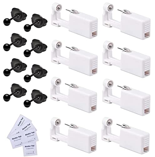 KOMUNJ 8 Stück Ohrlochstechpistole, Einweg Steril Sicherheits Ohrnasen Piercing Pistolen Kit, mit Ohrstecker, Asepsis Pierce Kit Piercing Zubehör, Schwarz 3mm von KOMUNJ