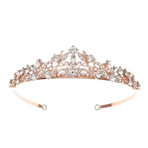KOMUNJ Krone Damen, Braut Diadem Krone Strass Tiara Krone Kristall Hochzeit Tiara, Prinzessin Krone, Diadem Tiara, Kristall Diadem, für Hochzeit, Karneval, Mottoparty, Festzüge, Party, Roségold von KOMUNJ