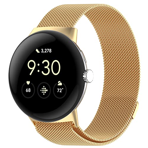 KONAFEI Armband Kompatibel mit Google Pixel Watch 2 (2023)/ Pixel Watch, Mesh Metall Ersatzarmband Sport Armbänder Edelstahlarmband mit Magnetverschluss für Frauen Männer, Gold von KONAFEI