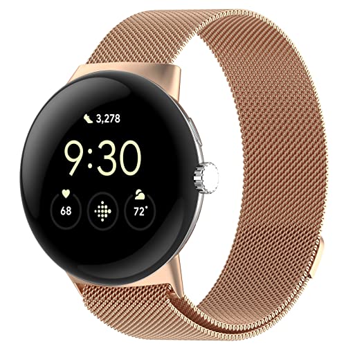 KONAFEI Armband Kompatibel mit Google Pixel Watch 2 (2023)/ Pixel Watch, Mesh Metall Ersatzarmband Sport Armbänder Edelstahlarmband mit Magnetverschluss für Frauen Männer, Rosegold von KONAFEI