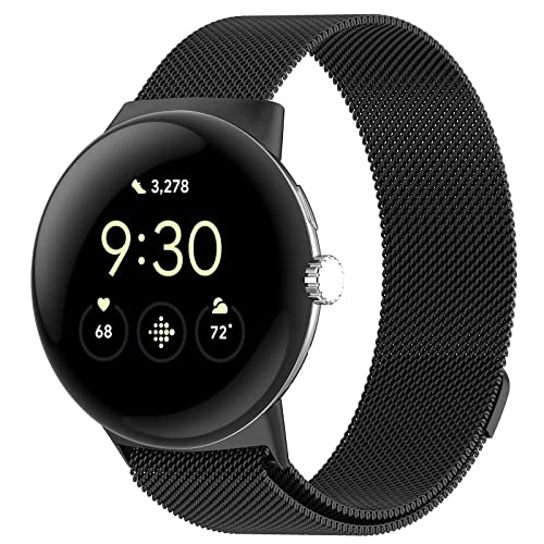 KONAFEI Armband Kompatibel mit Google Pixel Watch 2 (2023)/ Pixel Watch, Mesh Metall Ersatzarmband Sport Armbänder Edelstahlarmband mit Magnetverschluss für Frauen Männer, Schwarz von KONAFEI