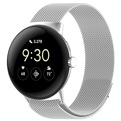 KONAFEI Armband Kompatibel mit Google Pixel Watch 2 (2023)/ Pixel Watch, Mesh Metall Ersatzarmband Sport Armbänder Edelstahlarmband mit Magnetverschluss für Frauen Männer, Silber von KONAFEI