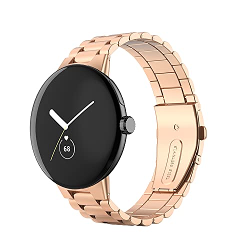KONAFEI Armband Kompatibel mit Google Pixel Watch 2 (2023)/ Pixel Watch Uhrenarmband, Edelstahl Metall Doppelte Faltschließe Ersatzarmband, Rosegold von KONAFEI