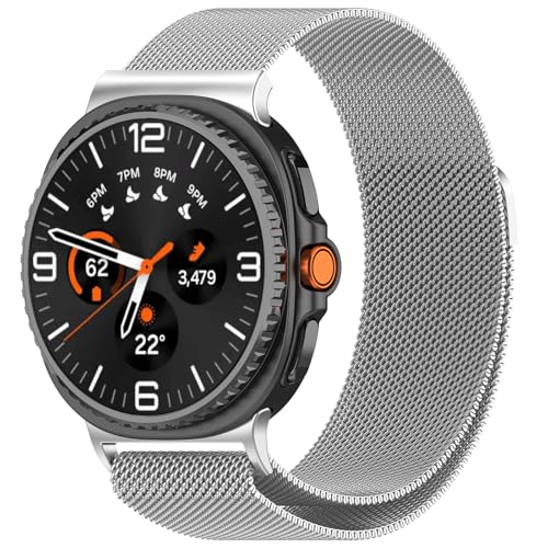KONAFEI Armband kompatibel mit Samsung Galaxy Watch 8 / Clacssic / Ultra 2, magnetisches Milanaise-Schlaufen-Armband, Metall, Edelstahl, Ersatzarmband für Damen und Herren (Silber) von KONAFEI