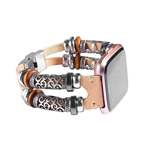 Konafei Kompatibel mit Fitbit Versa/Versa 2/Versa Lite/Versa SE Bänder, echtes Leder 23 mm Armband Ersatzband mit Edelstahl-Verschluss für Damen und Herren von KONAFEI