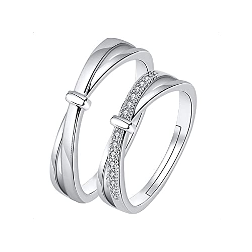 KONFEN 2 Stück Silber Ring Verstellbar Damen Herren, Schleife Partnerringe Matching Rings mit Zirkonia, Couple Ring Paar Ringe Set Zehenring Zeigefinger Verstellbare Ringe Offen Fußringe Damen Männer von KONFEN