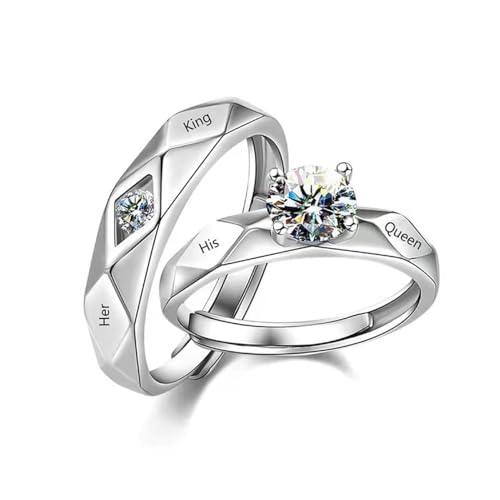 KONFEN 2PCS Cubic Zirkonia Paar Partnerringe Set, Daumen Edelstahl Ringe mit Verstellbare Offenen Paar Ringe für Damen & Herren, Sie und Ihn Brief Hypoallergene Verlobungsring für Jahrestag von KONFEN