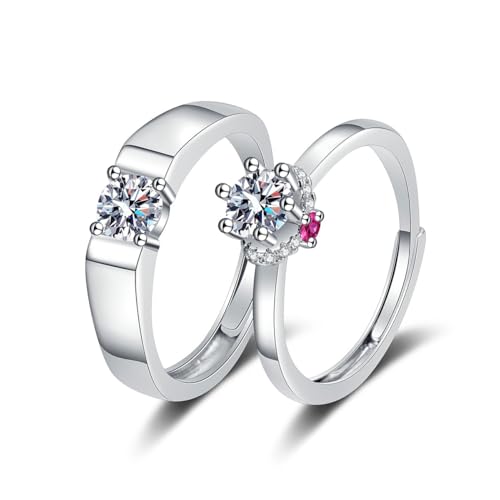 KONFEN 2PCS Cubic Zirkonia Paar Partnerringe Set, Verstellbare Offen Eternity Verlobungsring Versprechen Ring für Damen & Herre, Hypoallergener Brautschmuck Geschenke für Damen Schmuck von KONFEN