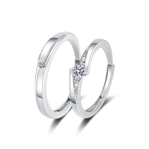 KONFEN 2PCS Cubic Zirkonia Paar Partnerringe Set, Verstellbare Offen Eternity Verlobungsring Versprechen Ring für Damen & Herren, Brautschmuck mit klassischen Funkelnde Legierung Paar Ringe für Damen von KONFEN
