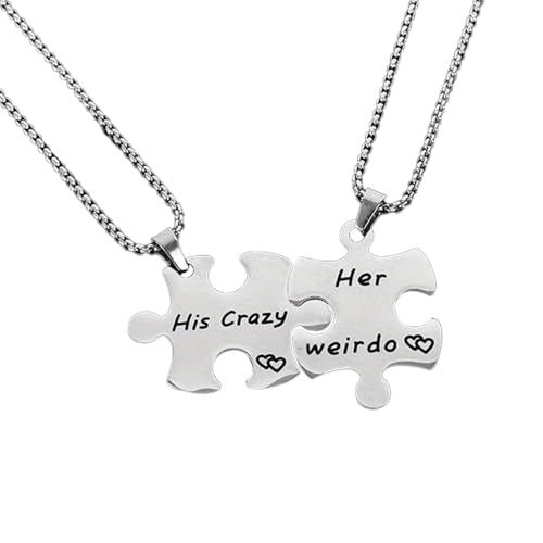 KONFEN 2PCS Pärchen Anhänger Halskette Set, Personalisierte Edelstahl Puzzle Anhänger mit Gravur Edelstahl Halskette, Buchstabe Anhänger mit Verstellbarer Kette Freundin Halskette für Liebhaber von KONFEN