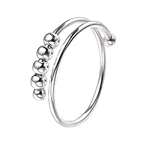 KONFEN Angst Ring Damen, 925 Sterling Silber Angst Ring für Damen Mädchen Verstellbar Spinner Bead Ringe Fidget Ring, Verstellbare Offener Ringe für Damen Frauen von KONFEN