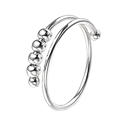 KONFEN Angst Ring für Damen und Mädchen - 925 Sterling Silber, Verstellbar, Spinner Bead, Fidget - Offener Ring von KONFEN