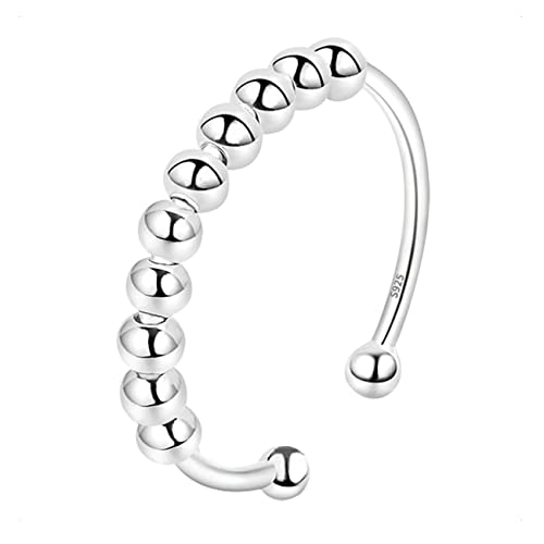 KONFEN Angst Ring Verstellbare Damen, Anxiety Ring Silber 925 Offener Ringe, Anti Stress Spinning Ring mit Band, Angst Ring Aufmerksamkeitsring Nervosität Ring für Damen Frauen Männer Unisex von KONFEN