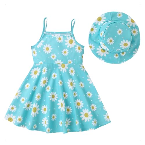 KONFEN Baby Kleidung Mädchen Kleid - Gänseblümchen Ärmellos Kleider + Hut 2tlg, Blume Kleid Babykleidung Set Bekleidungssets Sommer Frühling Herbst für 12-18 Monate (Grün) von KONFEN