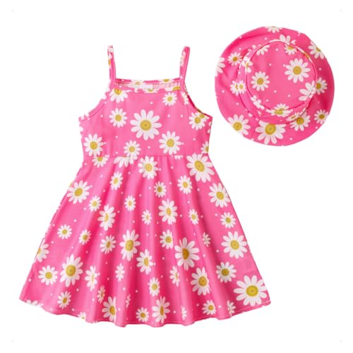 KONFEN Baby Kleidung Mädchen Kleid - Gänseblümchen Ärmellos Kleider + Hut 2tlg, Blume Kleid Babykleidung Set Bekleidungssets Sommer Frühling Herbst für 12-18 Monate (Rosa) von KONFEN
