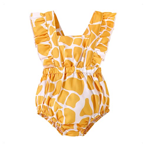 KONFEN Baby Kleidung Mädchen Sommer Outfit, Gelbe Flecken Rüschen Kurzarm Neugeborenes Strampler Shorts, Neugeborenen Babykleidung Einteiler Jumpsuit Shorts für 12-18 Monate von KONFEN