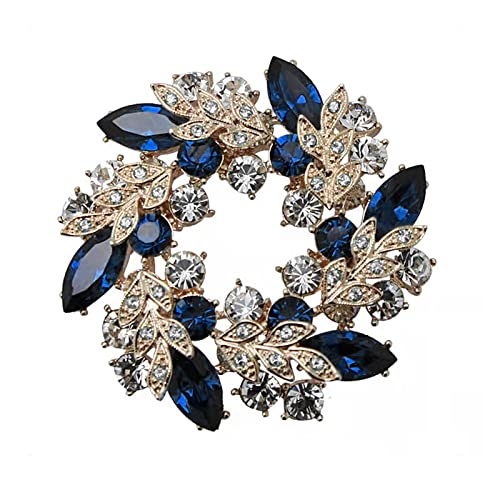 KONFEN Broches Damen, Kristall Blume Brosche mit Blatt Zirkonia, Blau Broschen Damen Vintage Kilt Brosche Pin Mädchen, Brooch Kleidung Dekoration Schmuck Geschenk Zum Hochzeitsgeburtstag für Freundin von KONFEN