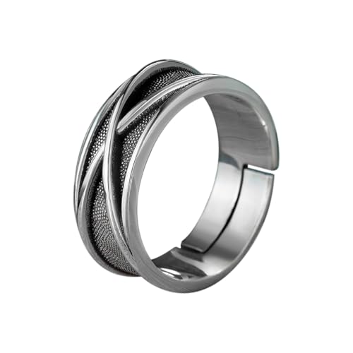 KONFEN Crossover Herren Ring, Wikinger Verstellbare Geschnitzte Ringe für Männer Hypoallergenes, Einzigartige Textur Vintage Hip Pop Offene Ringe Gothic Punk Klassischer Herrenschmuck, Silber von KONFEN