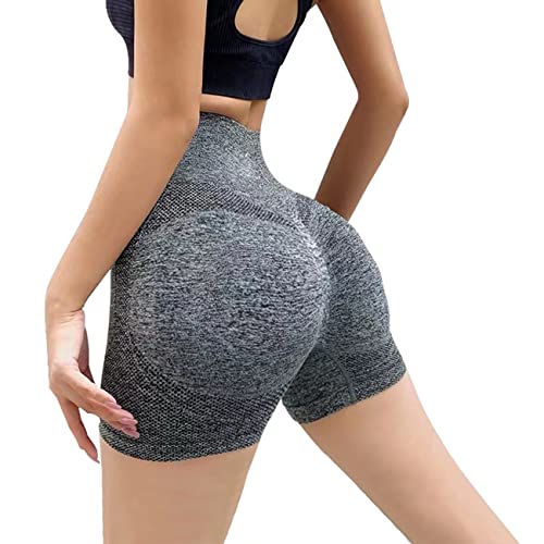 KONFEN Damen Kurze Sport Shorts, Nahtlos Scrunch Butt Kurze Leggings, Hohe Taille Push Up Sporthose, Hotpants Biker Gym Cycling Yoga Shorts Fitness Booty Shorts Sportshorts, Grau S von KONFEN