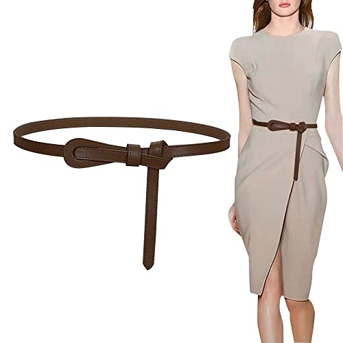 KONFEN Damen Ledergürtel, PU Leder Gürtel für Frauen, Ziergürtel Weiches Leder Geknotet Riemen Taille Gürtel 110cm, Taillengürtel Knoten Gürtel Schmal Nicht Schnalle Verstellbare Waist Belt (Braun) von KONFEN