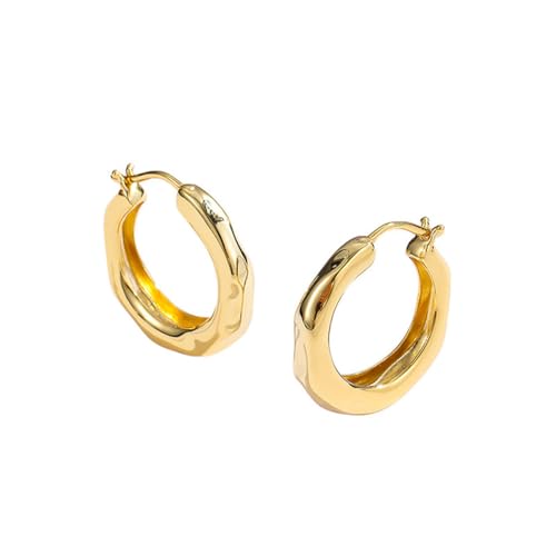 KONFEN Damen Ohrringe Creolen Wasserwellenmuster, Ohrstecker Hoop Earrings Runde Verstellbare Stecker Ohrhaken Jewelry Schmuck Glänzend Klassisch Frauen Mädchen, Goldene von KONFEN