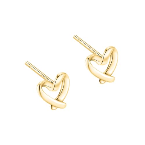 KONFEN Damen Ohrringe Durchbrochenes Liebendes Herz, Echte Silber Earrings Herz-Ohrringe Stecker Heart Klassisch Jewelry Schmuck Verstellbare Ohrstecker Frauen Mädchen, Goldene von KONFEN