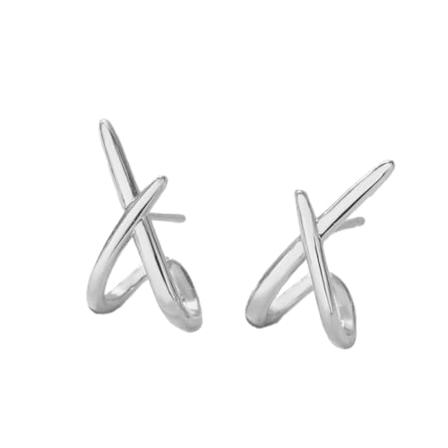 KONFEN Damen Ohrringe Kreuzförmiges, Earrings Verstellbare Ohrstecker Oberfläche mit 14K Gold plattiert Klassisch Minimalistisches Design Stecker Jewelry Schmuck Frauen Mädchen, Silbern von KONFEN