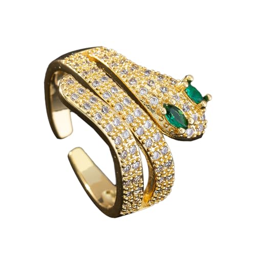 KONFEN Damen Hochwertige Smaragde Verstellbare Offene Ringe, Schlangenring Zirkonring, Hochzeit Party Glänzend Klassisch Elegant und Vintage für Damen, Grün, Stahl von KONFEN