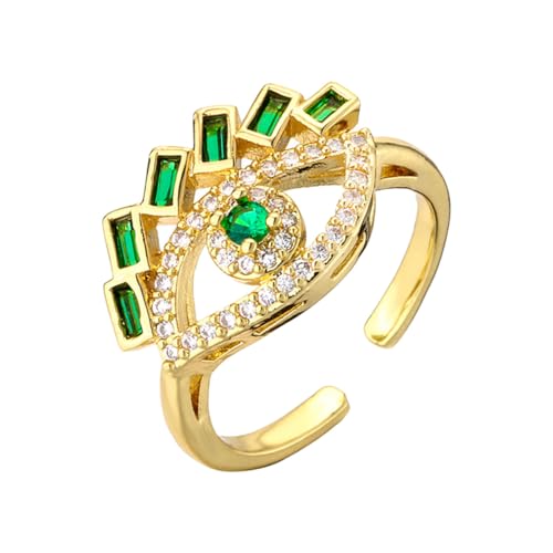 KONFEN Damen Hochwertige Smaragde Verstellbare Offene Ringe, Schlangenring Zirkonring, Hochzeit Party Glänzend Klassisch Elegant und Vintage für Damen, Grün, Stahl von KONFEN