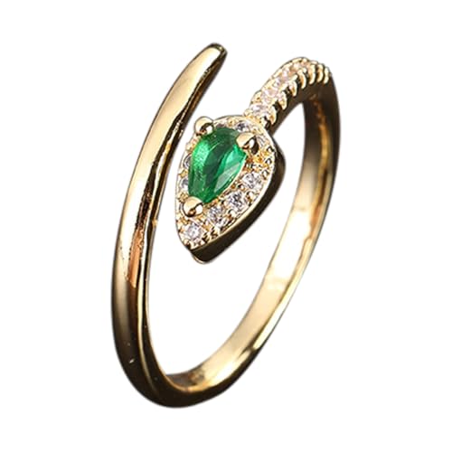 KONFEN Damen Hochwertige Smaragde Verstellbare Offene Ringe, Schlangenring Zirkonring, Hochzeit Party Glänzend Klassisch Elegant und Vintage für Damen, Grün, Stahl von KONFEN