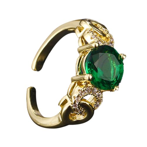 KONFEN Damen Hochwertige Smaragde Verstellbare Offene Ringe, Schlangenring Zirkonring, Hochzeit Party Glänzend Klassisch Elegant und Vintage für Damen, Grün, Stahl von KONFEN