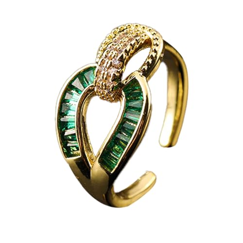 KONFEN Damen Hochwertige Smaragde Verstellbare Offene Ringe, Schlangenring Zirkonring, Hochzeit Party Glänzend Klassisch Elegant und Vintage für Damen, Grün, Stahl von KONFEN