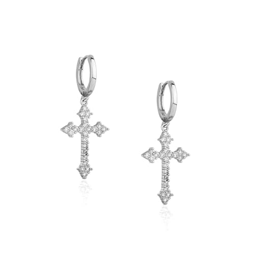 KONFEN Damen Strass Kreuzan Hängend Lange Ohrringe, Strasssteinen Hängeohrringe Lang Earrings Ohrhaken mit Ring Verstellbare Stecker Jewelry Schmuck Glänzend Women Frauen Mädchen, Silbern von KONFEN