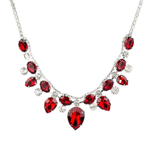 KONFEN Damen Ketten Kristall, Rote Strasssteine Modische Teardrop Verstellbare Länge, Hochzeit Party Glänzend Klassisch, Elegant und Vintage Kristallschmuck für Frauen Mädchen, Rot, Legierung von KONFEN