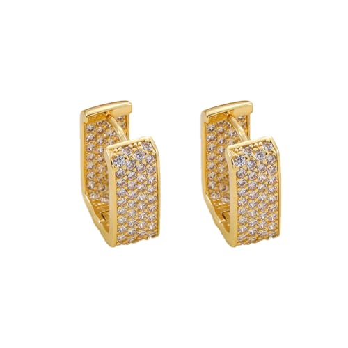 KONFEN Damen Zirkonia Ohrringe Creolen U-förmiges-Ohrbügel, Ohrstecker Zirkon Hoop Earrings Runde Verstellbare Stecker Ohrhaken Jewelry Schmuck Glänzend Klassisch Frauen Mädchen, Goldene von KONFEN