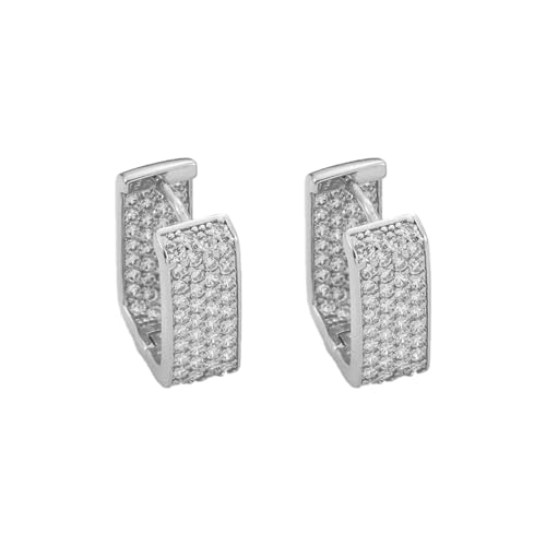 KONFEN Damen Zirkonia Ohrringe Creolen U-förmiges-Ohrbügel, Ohrstecker Zirkon Hoop Earrings Runde Verstellbare Stecker Ohrhaken Jewelry Schmuck Glänzend Klassisch Frauen Mädchen, Silbern von KONFEN