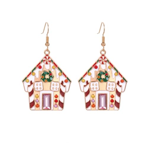 KONFEN Hoop Ohrstecker für Frauen, Legierung Baumeln Ohrringe mit Bunten Verschneiten Haus Muster Glücksschmuck für Damen Mädchen, Piercing Ohrringe Knorpel Geburtstag Neujahr Weihnachten Geschenke von KONFEN