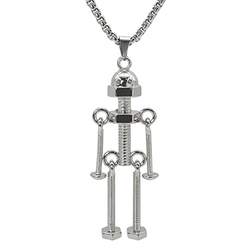 KONFEN Kette Herren Damen mit Anhänger, Schrauber Halskette Wikinger Kette aus Edelstahl für Männer 70cm, Kettenanhänger Edelstahlkette Necklace Pendant Men Ketten Chain Schmuck für Hip Hop Punk von KONFEN