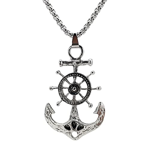 KONFEN Kette Herren Damen mit Anhänger, Bootsanker Halskette Wikinger Kette aus Edelstahl für Männer 70cm, Kettenanhänger Edelstahlkette Necklace Pendant Men Ketten Chain Schmuck für Hip Hop Punk von KONFEN