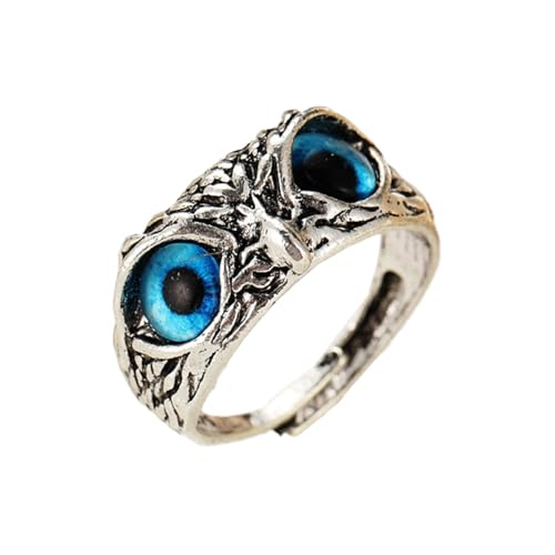 KONFEN Verstellbare geschnitzte Ringe für Herren, Vintage Hip Pop Offene Ringe, Gothic Punk Classic Vintage Kätzchen, Eule, Teufelsauge, Glücksbringer Herrenschmuck, Silber, Legierung von KONFEN