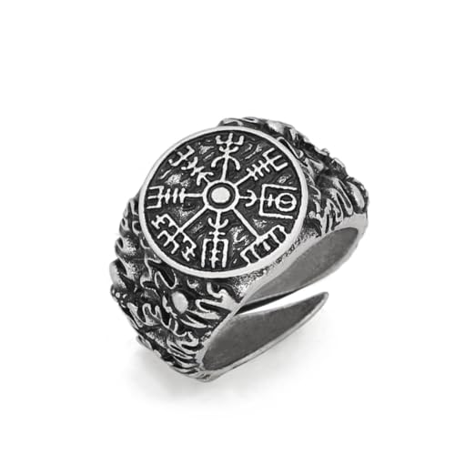 KONFEN Herren Ring Öffnung Verstellbarer, Kompassmuster Wikinger Textgravur Offene Retro Punk Hip Hop Gothic Schmuck Unisex Vintage, Party Geburtstag/Weihnachten Geschenk für Männer Jungen von KONFEN