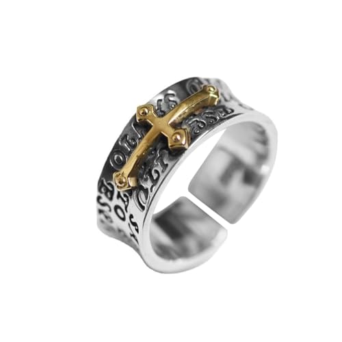 KONFEN Herren Ring Öffnung Verstellbarer, Kreuzdesign Wikinger Textgravur Offene Retro Punk Hip Hop Gothic Schmuck Unisex Vintage, Party Geburtstag/Weihnachten Geschenk für Männer Jungen Damen von KONFEN