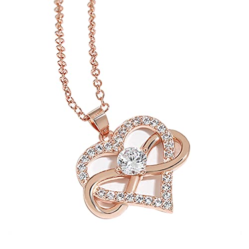 KONFEN Kette Damen Infinity Herz, Rosegold Halskette Y Kette, Herzkette Unendlich Kette Anhänger Infinity Halsketten Strass, Schmuck Geschenke für Mädchen Frauen Frau Valentinstag Jubiläum Geburtstag von KONFEN