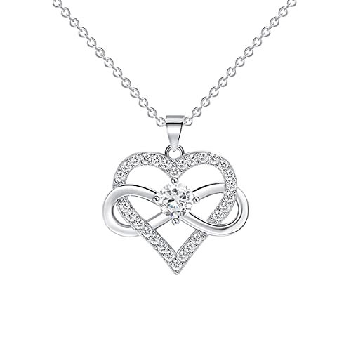 KONFEN Kette Damen Infinity Herz, Silber Halskette Y Kette, Herzkette Unendlich Kette Anhänger Infinity Halsketten Strass, Schmuck Geschenke für Mädchen Frauen Frau Valentinstag Jubiläum Geburtstag von KONFEN