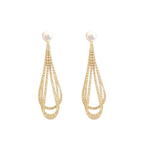 KONFEN Ohrringe Hängend Silber 925, Ohringen Gold mit Zirkonia für Damen, Quasten Hängeohrringe Goldohrring Ohrhänger Long Earrings Hypoallergen Geometric Ohrmuschel Schmuck für Mädchen von KONFEN