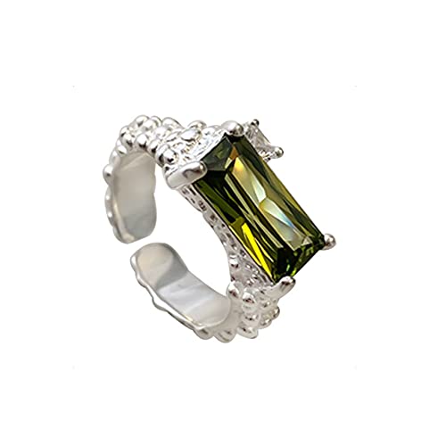 KONFEN Verstellbar Offener Ringe, Olivgrün Silber Ring Damen Zirkonia, Daumenring Modeschmuck Ringe Zeigefinger Ring Fußringe, Retro Minimalismus Geometrisch Trendsymbol Schmuck Geschenke für Damen von KONFEN