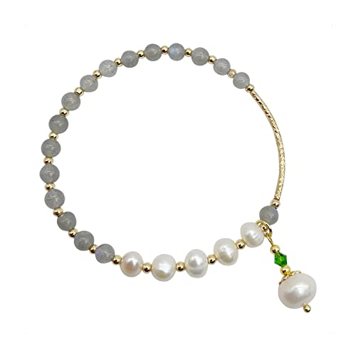 KONFEN Damen Armband, Armband Damen Perlen Barockform, Perlenarmband Damen Edelstein Armband, Farbige Armkettchen Damen Kugelarmband Schmuck Geschenk für Frauen Freundin ​Geburtstag Jahrestag (Gold) von KONFEN